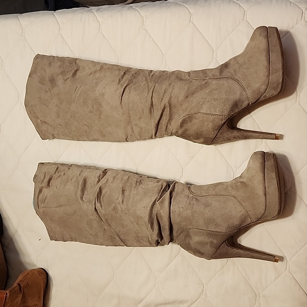 Tan, suede boots